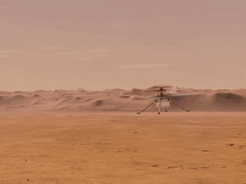 Image shows an animation of a Martian helicopter
